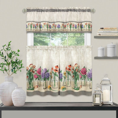 Achim Garden Blooms 3-pc. Rod Pocket Kitchen Curtain Window Set