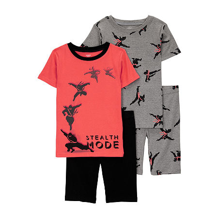 Carter's Little & Big Kid Boys Rib Crew Neck Short Sleeve 4-pc. Pajama Sets, 4, Orange