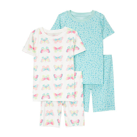 Carter's Little & Big Kid Girls Rib Crew Neck Short Sleeve 4-pc. Pajama Sets, 7, White
