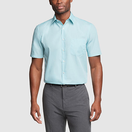 Van Heusen Short Sleeve Poplin Mens Regular Fit Wrinkle Free Short Sleeve Dress Shirt, 16, Green