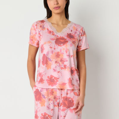 Ambrielle Womens V Neck Short Sleeve Pajama Top