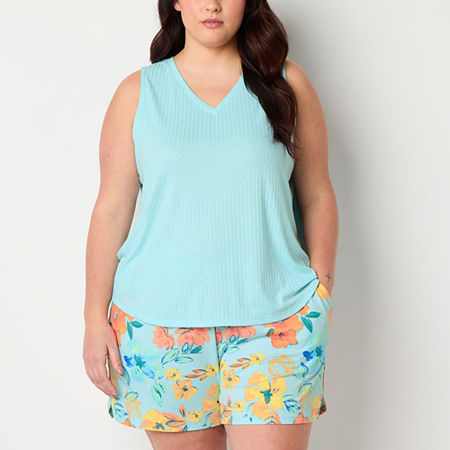 Sleep Chic Womens Plus Rib Sleeveless V Neck Pajama Top
