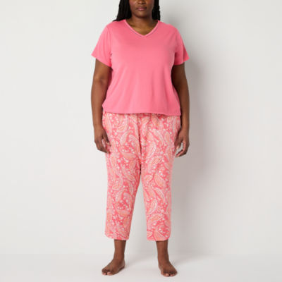 Liz Claiborne Womens V-Neck Short Sleeve 2-pc. Plus Pajama Sets