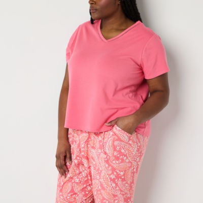 Liz Claiborne Womens V-Neck Short Sleeve 2-pc. Plus Pajama Sets