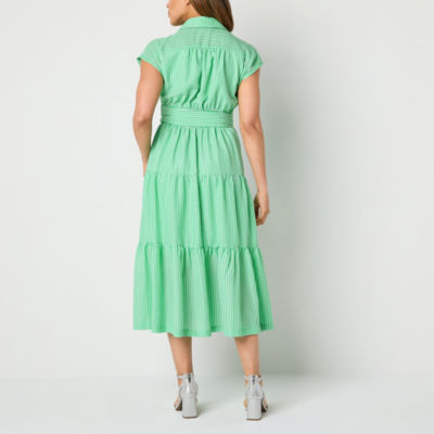 Danny & Nicole Womens Short Sleeve Striped Midi Shirt Dress