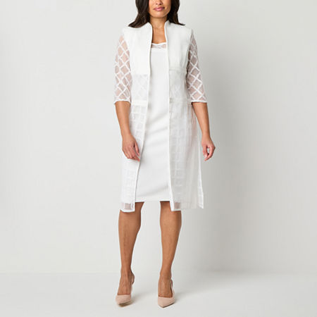 Maya Brooke Womens Windowpane Jacket Dress, 12, White