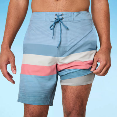 Free Country Mens Drawstring Waist Quick Dry Striped Board Shorts