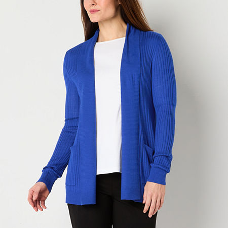 Liz Claiborne Womens Long Sleeve Open Front Cardigan, Xx-large, Blue