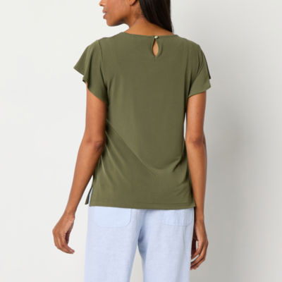 Liz Claiborne Womens Round Neck Short Sleeve Blouse