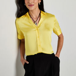 売れ筋商品|||ニューヨークコレクション カットソー トップス レディース Women's Petite Sleeveless Notch Collar Button Front Blouse Yellow Iconic Women's Tops and Blouses | Jones New York