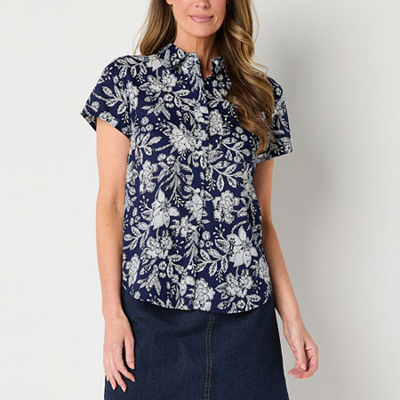 St. John's Bay Womens Short Sleeve Adaptive Regular Fit Easy-on + Easy-off Hidden Access Opening Button-Down Shirt