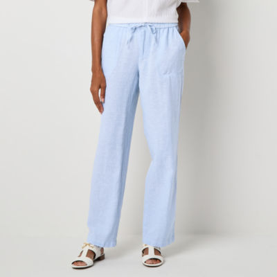 Liz Claiborne Linen Womens Wide Leg Mid Rise Loose Fit Drawstring Pant