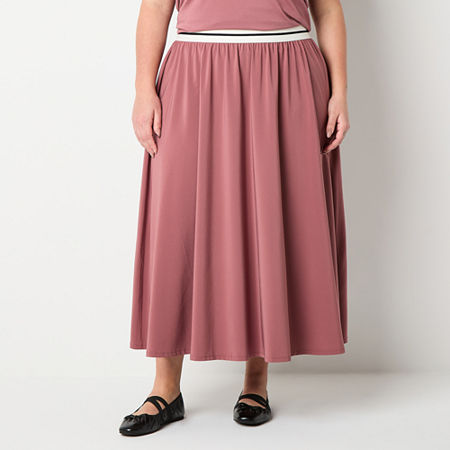 Stylus Womens High Rise Long A-Line Skirt-Plus, 3x, Pink