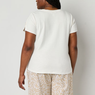Liz Claiborne Womens Round Neck Short Sleeve Plus Blouse