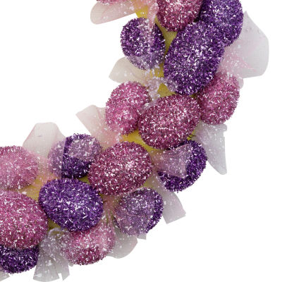 Northlight 20" Glittered Egg With Mesh Ribbons Wreath