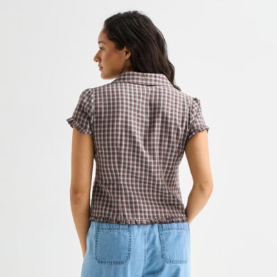 Forever 21 Womens Juniors Short Sleeve Button-Down Shirt
