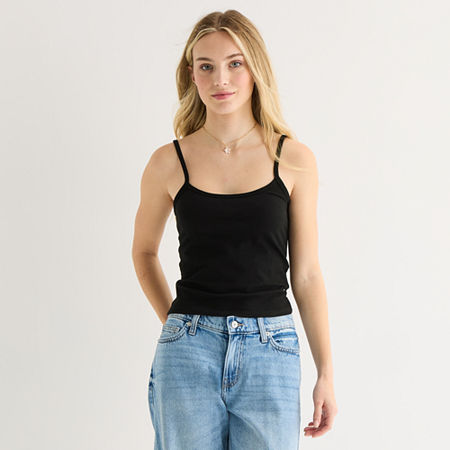 Arizona Womens Juniors Scoop Neck Sleeveless Tank Top In Black