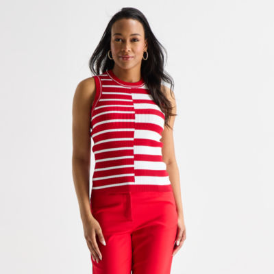 Liz Claiborne Womens Crew Neck Sleeveless Striped Pullover Sweater