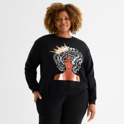Hope & Wonder Black History Month Queen Womens Crew Neck Long Sleeve Plus Sweatshirt