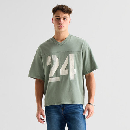Arizona Mens V Neck Short Sleeve Boxy Fit Graphic T-Shirt, Medium, Green