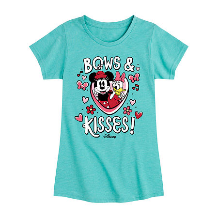 Disney Collection Little & Big Kid Girls Crew Neck Short Sleeve Regular Fit Minnie Mouse Graphic T-Shirt, Large, Blue