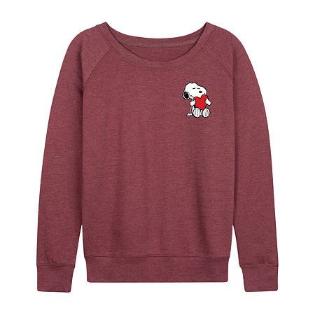 Peanuts Valentines Hugging Heart Womens Boat Neck Long Sleeve Classic Fit Peanuts Graphic T-Shirt, Medium, Red