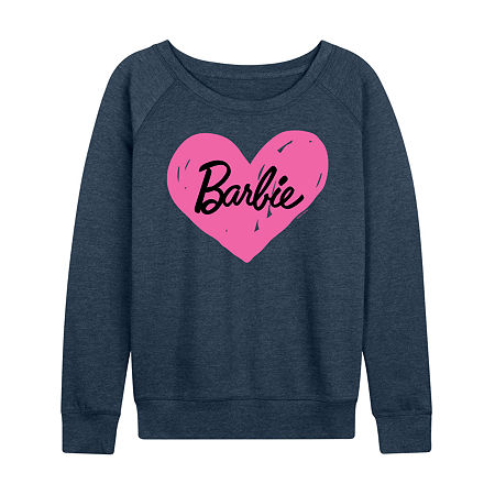 Air Waves Barbie Hand Painted Heart Logowomens Womens Boat Neck Long Sleeve Classic Fit Barbie Graphic T-shirt In Gray