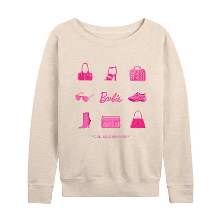 Grid Doll Sold Separately Womens Boat Neck Long Sleeve Classic Fit Barbie Graphic T-Shirt, Medium, Beige