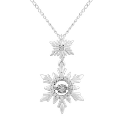 Enchanted Disney Fine Jewelry Womens 1/10 CT. T.W. Mined White Diamond Sterling Silver Snowflake Frozen Pendant Necklace