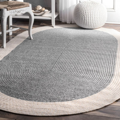 nuLoom Braided Solid Border Delaine Oval Rug, Color Grey JCPenney