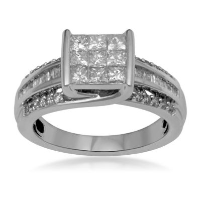 1 CT.T.W. Natural Diamond 10K White Gold Multi-Top Bridal Ring, Color ...