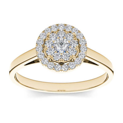 1/3 CT. T.W. Diamond 10K Yellow Gold Round Cluster Engagement Ring ...
