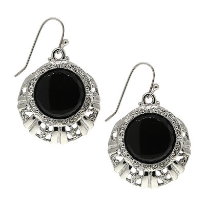 1928 Silver Tone Womens Black Drop Earrings