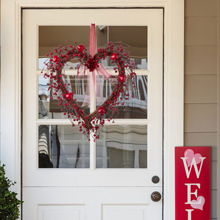 Glitzhome Heart Shaped Hearts & Berry Wreath, One Size, Red