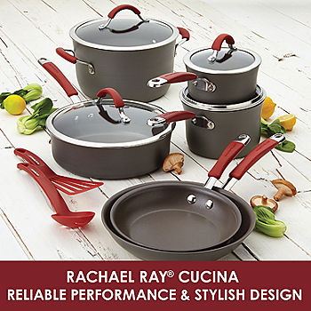 Rachael Ray Create Delicious 11pc Hard Anodized Nonstick Cookware Set Light  Blue Handles