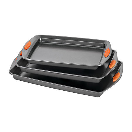 Rachael Ray Yum-o! Oven Lovin' 3-pc. Cookie Pan Set With Orange Silicone Grips, One Size, Gray