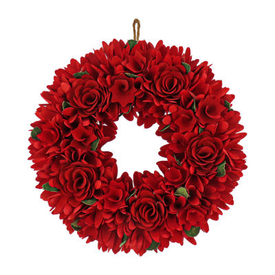 National Tree Co. 14 Red Rose Floral V Wreath Wreath