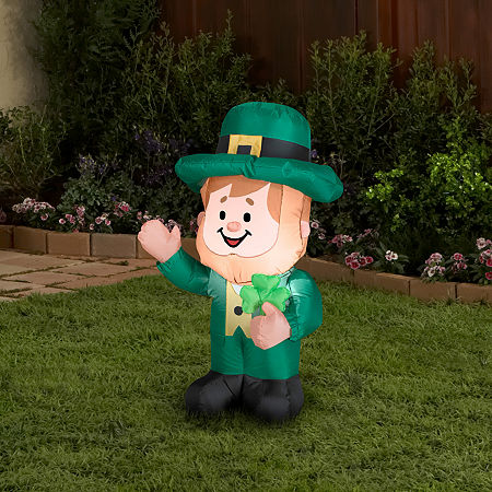 National Tree Co. 42 Inflatable Waving Leprechaun With Sh St. Patricks Day Outdoor Inflatable, One Size, Green