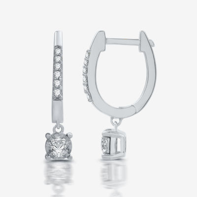 Ever Star (H-I / Si1-I1) Womens 1/2 CT. T.W. Lab Grown White Diamond 10K White Gold 21mm Round Hoop Earrings