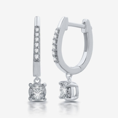 Ever Star (H-I / Si1-I1) Womens 1/2 CT. T.W. Lab Grown White Diamond 10K White Gold 21mm Round Hoop Earrings