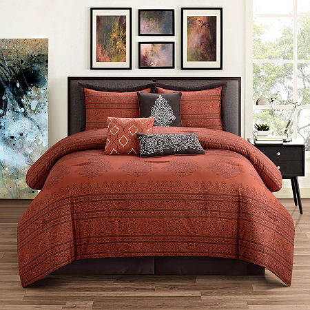 Stratford Park Linati 7-pc. Damask + Scroll Midweight Comforter Set, One Size, Orange