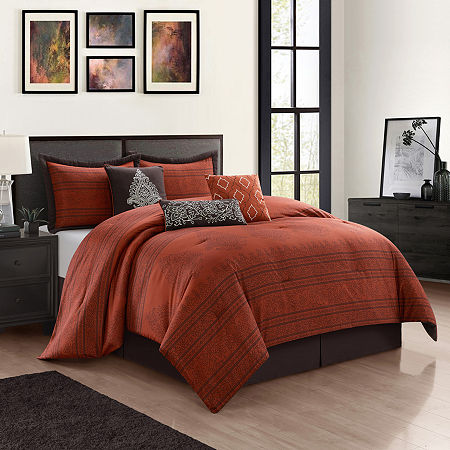 Stratford Park Linati 7-pc. Damask + Scroll Midweight Comforter Set, One Size, Orange