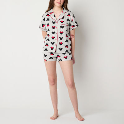Disney Mjc Womens Mickey Mouse Juniors Short Sleeve 2-pc. Shorts Pajama Set