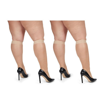 MeMoi Silky Sheer Wide Calf 2-pc. Knee Highs Plus