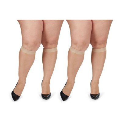 MeMoi Silky Sheer Wide Calf 2-pc. Knee Highs Plus