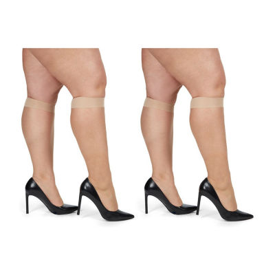 MeMoi Silky Sheer Wide Calf 2-pc. Knee Highs Plus