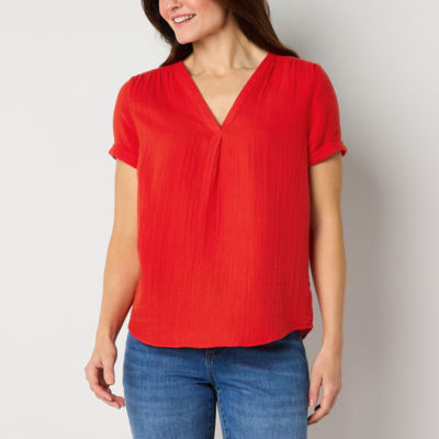 St. John's Bay Womens V Neck Short Sleeve Blouse