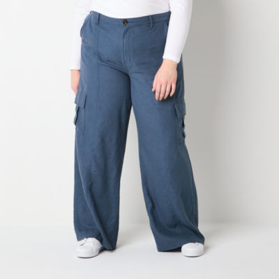 a.n.a Linen Womens High Rise Wide Leg Cargo Pant-Plus