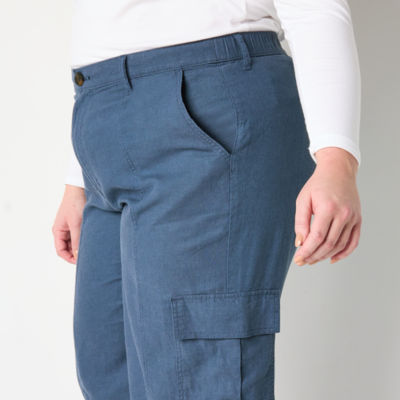 a.n.a Linen Womens High Rise Wide Leg Cargo Pant-Plus