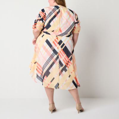 Liz Claiborne Plus Short Sleeve Plaid Midi Wrap Dress